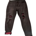 Judy Blue  Black Skinny Fit Distressed Buffalo Red Plaid Jeans Size 18W Photo 3