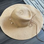Juicy Couture Straw Woven Pearl Floppy Wide Brim Beach Hat Photo 0