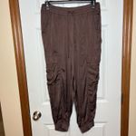 Aerie  NEW Large Chocolate Satin Cargo Jogger Pant Drawstring Waist Photo 1