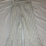English Factory Gray Striped Ruffle Cropped Bell Bottom Linen Pants - XS Photo 8