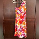 Milly  Elin Floral Paper Peony One-Shoulder Midi Cocktail Dress Photo 4