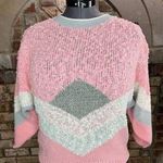 sweater 1980s colorblocked geometric pink white gray pastel 100% acrylic Size L Photo 0