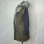 Vera Wang Vera‎ Wang Faux Fur Trim Mixed Media Anorak Coat Green Khaki Size Small Photo 9