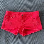 Wet Seal Red denim/jean cut-off frayed distressed shorts Photo 0