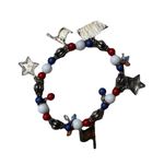 Vintage Patriotic Stretch Charm Bracelet Red White Blue Stars & Stripes Flags Photo 3