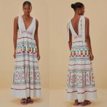 Farm Rio  Embroidered tiered maxi dress Linen Blend Sz M Coastal Boho Chic Artsy Photo 12