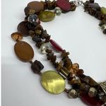 Vintage Boho Multi Strand Beaded Necklace Statement Pendant Earth Tone Colors Brown Photo 10