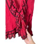 Ny Collection  Petite Blouse Red Black Ruffle Sheer‎ Button Down size S Photo 4