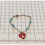 Vintage Dog Lover Paw Print Charm Bracelet Turquoise Red Blue Photo 2