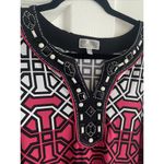 JM Collection  Womens 1X Pink Black‎ Gemoetric Embellished 3/4 Sleeve Beaded Photo 2