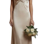 Show Me Your Mumu Rome Twist Gown Dress Maxi Sz XS Gold Luxe Satin Wedding Party Photo 0