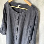 Eileen Fisher Linen Button Down Shirt Dress Size L Knee Length Lagenlook Gray Photo 2