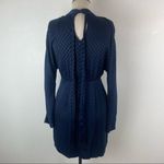 ZARA  Mini Dress S Satin High Mock Neck Tie Polka Dot Long Sleeve Navy Blue Black Photo 12