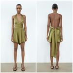 ZARA NWT  Satin Effect Halter Dress in Green Size M Photo 2