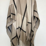 Three Dots ‎ Poncho Wrap One Size Neutral Miranda Plaid Cashmere Blend Fringe Photo 0