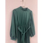 SheIn  Womens Long Sleeve Green Pleated Midi Dress With Tie Waist And Button Clos Photo 2