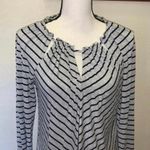 Gnw Grey Black Striped Triple Keyhole Long Sleeve Shirt Woman’s Small Photo 1