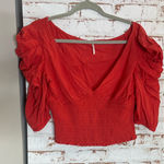 Free People  Red Ruched Sleeve Blouse Photo 0