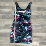 EXPRESS  Navy Floral Ruched Satin Sleeveless Dress S35 Photo 2