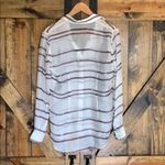 Theory 100% silk sheer striped button down blouse Photo 5