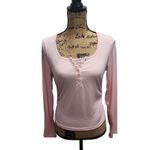 Henley Shirt Womens Size XL Light Pink Ribbed Knit Lace Trim Casual Chic Soft Photo 2