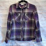 Columbia  Shirt Womens Medium Purple Gray Plaid Button Front Long Sleeve Lined Photo 0