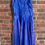 Vintage womens USA satin spaghetti strap shark bite hem midi dress blue 6 Photo 3