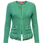 Lilly Pulitzer  Simora Fringe Cardigan Evergreen Exotic Tweed Size XS NWT Photo 0