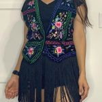 Punch vintage floral embroidered vest with fringe Multi Size M Photo 3