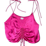 Wilfred  Aritzia magenta pink satin ruched cropped tank top women’s size large Photo 0