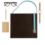 Soul Carrier Brown & Turquoise Leather Structured Tote Shoulder Bag 12.5x12.5x3 Photo 1