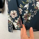 C & E Navy Slate Floral Textured Structured Blouse Size L Photo 5