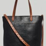 Madewell | Zip Top Medium Transport Tote Black Brown Leather Shoulder Crossbody Photo 0