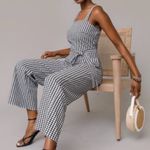 Francesca’s Blue Rain Gingham Plaid Jumpsuit Black White Size Medium Photo 0