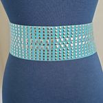 Vintage Silver And Aqua Blue Wide Stretch Studded Belt Photo 3