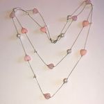 Elegant Silver Tone Pink Heart Faux Pearl Boho Necklace Photo 1