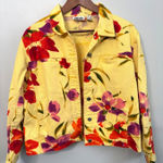 Chicos Design Floral Denim Jacket Size 1 (US M) Yellow Purple Red Embellished Size M Photo 0