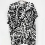 Chico's tropical Leaf Print Black White Cover Up Kimono beach poolside One Size Photo 0
