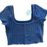 Aerie Offline by  blue wide ribbed cropped cap sleeve scoop neck tee shirt NWT Photo 0