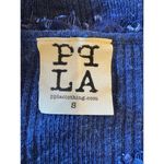 PPLA Shirt Women Small Blue Knit Linen Blend Fringe Stretch Henley Top Sheer Photo 8
