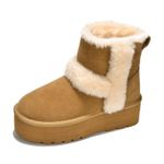 Chestnut Tan & Cream Cozy Platform Suede Boots, Fluffy Lining — Size 8 — NIB Photo 1