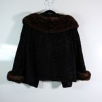 Vintage Flora Shearling Lamb Fox Fur Trim Collar Sleeve Black Brown Coat Jacket Photo 2