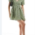 Urban Outfitters Daisy Street Faux Wrap Front Smock Dress Green Plaid Gingham Seer Sucker Size XS Photo 2