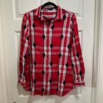 Woolrich Women’s  Red Flannel Diamond Plaid Button Up Long Shirt Size Medium Photo 0
