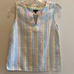 Talbots  Linen crew split neck sleeveless pink blue green rainbow stripe tank P Photo 0