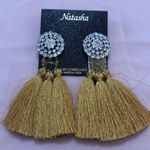 Natasha NWT Rhinestone Triple Fringe Tassel Pierced Earrings Yellow Photo 0