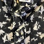 HD in Paris  Anthropologie SZ 4 Petite Blouse Top Black White Print Ruffle V Neck Photo 4