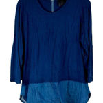 Women’s 3/4 Sleeve Block Color Blouse Zip Back Large Blue Photo 0