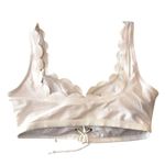 Beach Joy  Bikini Top Lace Up Scalloped Trim Removable Cups White M Photo 1