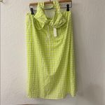 For Love & Lemons  Maureen Midi Dress Lime Green Gingham Cutout Small Neon NWT Photo 2